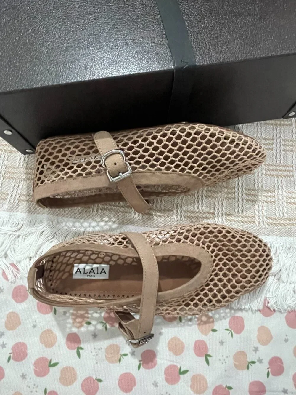Alaia Nude Mesh Mary Jane Flats
